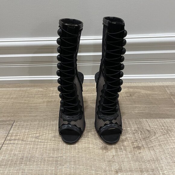 Christian Louboutin black open toe ankle cut out high heel cage bootie - Picture 3 of 8